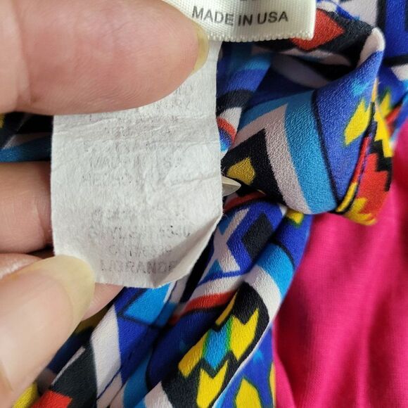 Y2K Crop Top L Blue Aztec Bandana Colorful‎ Flowy Lightweight Sexy Festival USA - Picture 10 of 11